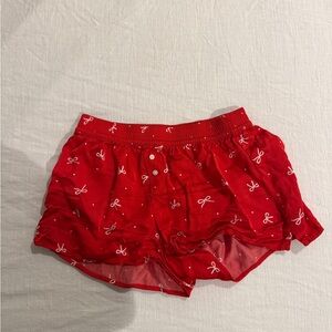 Aerie Red Women's Pajama Shorts with Bow Pattern